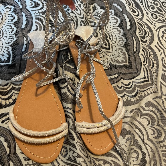 Silver rhinestone tie up Hercules string sandals - Picture 6 of 8